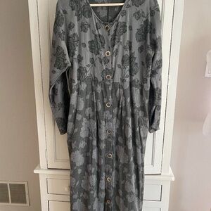 Floral Gray Button-Down Dress